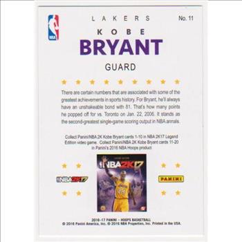 Kobe Bryant 2016-17 Hoops #11 Card