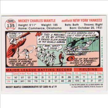 Mickey Mantle 1956 Topps #135 Commemorative Card - 1996 Topps Finest #6 of 19 Insert Card