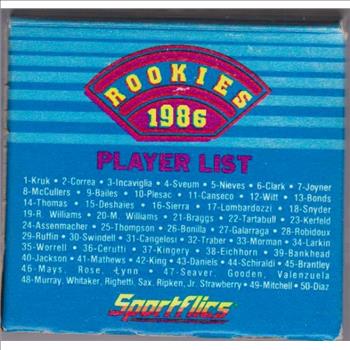 1986 Sportflics Rookies Set In Factory Box w/ Barry Bonds, Barry Larkin Rookies + More