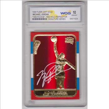 Graded Gem Mint 10 - Michael Jordan 1998 Fleer '86 Rookie Red Holo Refractor 23 Kt Gold Card