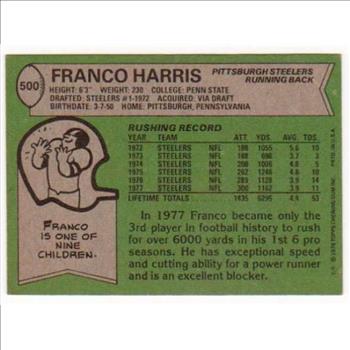 1978 Topps Franco Harris #500 Card - HOF'er
