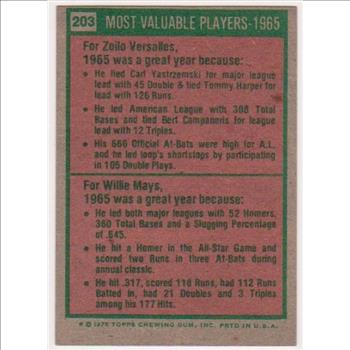 Vintage - 1975 Topps Willie Mays/Zoilo Versalles #203 Card