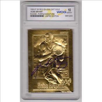 Rookie Graded Gem Mint 10 - Kobe Bryant 1996-97 Skybox EX-2000 w/ Purple Signature 23 Kt Gold Card