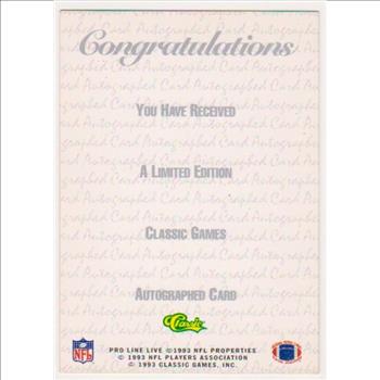 Signed - David Klingler 1993 Pro Line Certified Autographed Insert Card #1087/1200