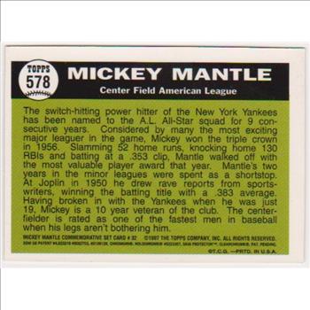 Mickey Mantle 1961 Topps #578 Commemorative Card - 1997 Topps Finest #32 Insert Card