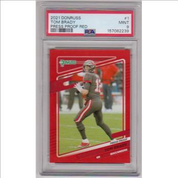 Graded PSA Mint 9 - Tom Brady 2021 Donruss Press Proof Red Parallel #1 Card