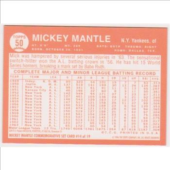 Mickey Mantle 1964 Topps #50 Commemorative Card - 1996 Topps Finest #14 of 19 Insert Card