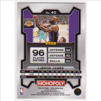 Lebron James 2023-24 Panini Prizm Monopoly #40 Card
