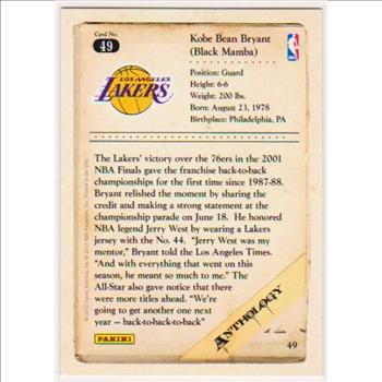 Kobe Bryant 2012 Panini Anthology #49 Card