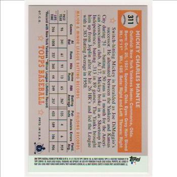 Mickey Mantle 1952 Topps #311 Rookie Commemorative Card - 2006 Topps #25 Rookie Of The Week Card