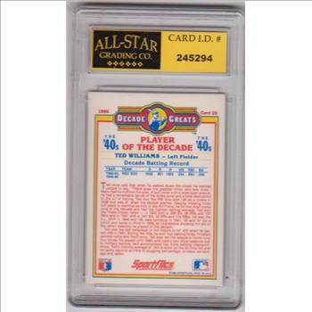 Graded 9 - Ted Williams 1986 Sportflics Decade Greats #25 Card