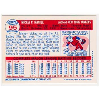 Mickey Mantle 1957 Topps #95 Commemorative Card - 1996 Topps #7 of 19 Insert Card