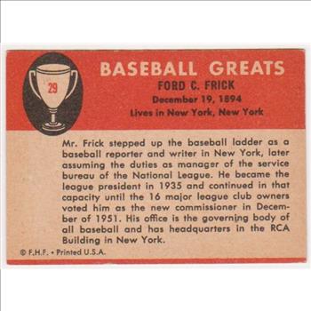 1961 Fleer Ford Frick #29 Card - HOF'er