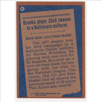 1978 Topps Brooks Robinson #4 Card - HOF'er