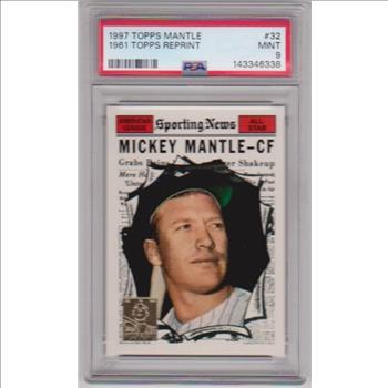 Graded PSA Mint 9 - Mickey Mantle 1997 Topps '61 Topps #578 Commemorative Insert Card