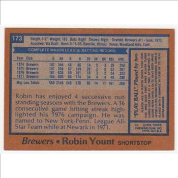 1978 Topps Robin Yount #173 Card - HOF'er