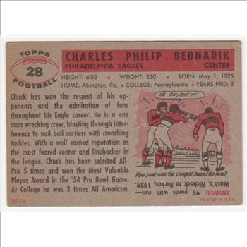 1956 Topps Chuck Bednarik #28 Card - HOF'er