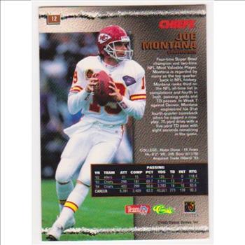 1 Of 175 Produced - Joe Montana 1995 Pro Line Silver Printers Proof #12 Insert Card