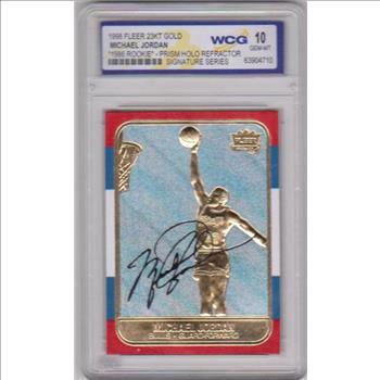 Graded Gem Mint 10 - Michael Jordan 1998 Fleer '86 Rookie Prism Holo Refractor 23 Kt Gold Card
