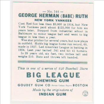 1933 Goudey Babe Ruth #144 Reprint Baseball Card