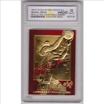 Graded Gem Mint 10 - Michael Jordan 1996-97 Skybox EX-2000 Credentials Metallic Red Border 23 Kt Gold Card