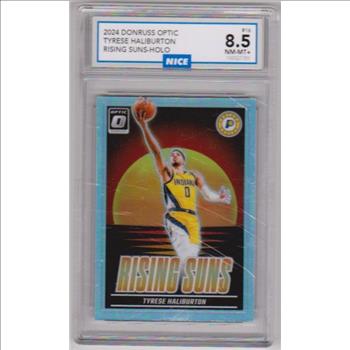 Graded Nice NM-MT+ 8.5 - Tyrese Haliburton 2024-25 Donruss Optic Rising Suns Holo #16 Card