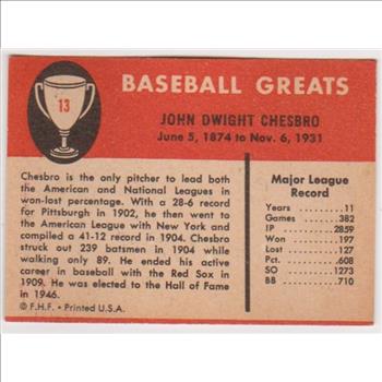 1961 Fleer Jack Chesbro #13 Card - HOF'er