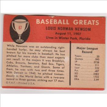 1961 Fleer Bobo Newsom #67 Card