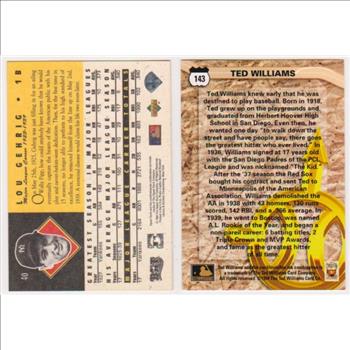 Lou Gehrig + Ted Williams Baseball Card Pair