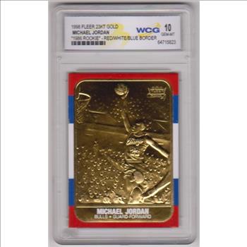 Graded Gem Mint 10 - Michael Jordan 1998 Fleer '86 Rookie Style Red/White/Blue Border 23 Kt Gold Card