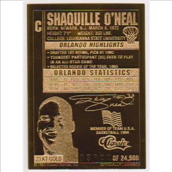  23 kt Gold - Shaquille O'Neal 1994 Classic Gold Card (1/24,900)