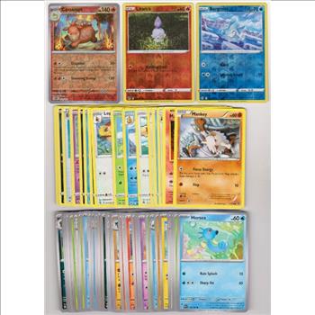 50 Different Pokemon Trading Cards w/ 3 REVERSE HOLOS + More