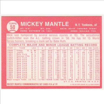 Mickey Mantle 1964 Topps #50 Commemorative Card - 1996 Topps #14 of 19 Insert Card