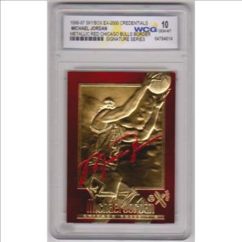 Graded Gem Mint 10 - Michael Jordan 1996-97 Skybox EX-2000 Credentials Metallic Red Border 23 Kt Gold Card