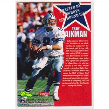 Only 297 Exist - Troy Aikman 1995 Classic NFL Rookies Silver Printers Proof #109 Insert Card