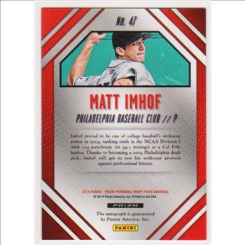 Signed Rookie - Matt Imhof 2014 Panini Prizm Perennial Draft Picks #47 Certified Autographed Insert Card