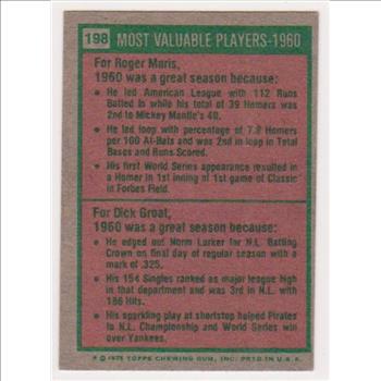 1975 Topps Mini Roger Maris/Dick Groat #198 Card