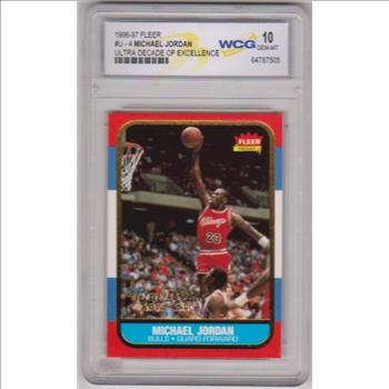 Graded Gem Mint 10 - Michael Jordan 1996-97 Fleer Ultra Decade Of Excellence #U-4 Insert Card