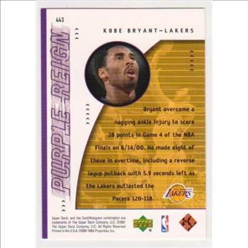  Kobe Bryant 2001 Upper Deck Game Jersey Edition #443 Card