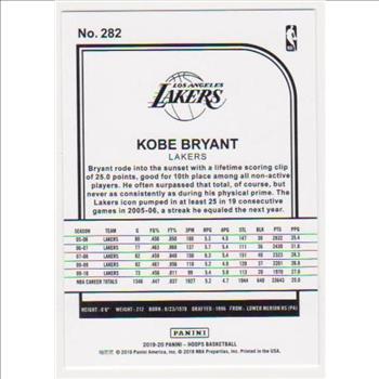 Kobe Bryant 2019-20 Hoops #282 Tribute Card