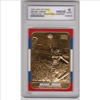 Graded Gem Mint 10 - Michael Jordan 1998 Fleer '86 Rookie Style Red/White/Blue Border 23 Kt Gold Card