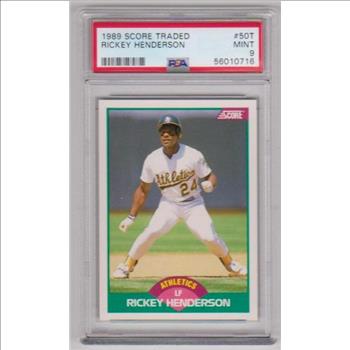 Graded PSA Mint 9 - Rickey Henderson 1989 Score Traded #50T Card