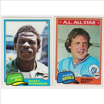 1981 Topps Rickey Henderson #261 + George Brett #700 Card Pair