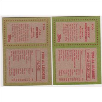1985 Topps Cal Ripken #704 + Rickey Henderson #706 Card Pair