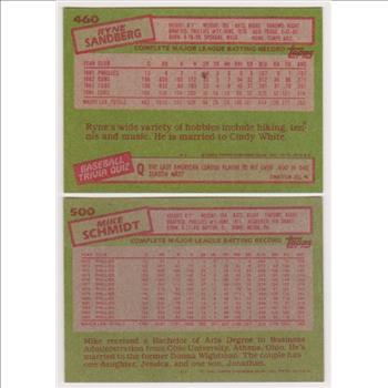  1985 Topps Ryne Sandberg #460 + Mike Schmidt #500 Card Pair