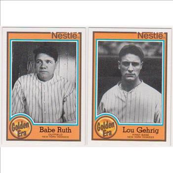1987 Topps Nestle Babe Ruth #5 + Lou Gehrig #1 Card Pair - HOF'ers