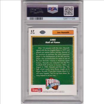 Graded PSA Gem Mint 10 - Joe Namath 1991 Upper Deck Football Heroes #17 Insert Card