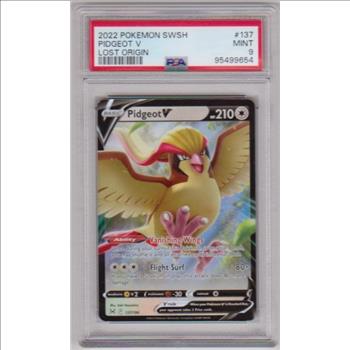 Graded PSA Mint 9 - Pidgeot V 2022 Pokemon Sword & Shield Lost Origin #137/196 Card