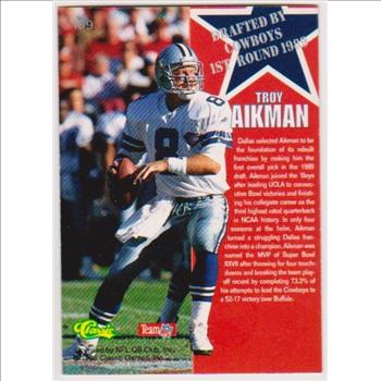 Only 297 Exist - Troy Aikman 1995 Classic NFL Rookies Silver Printers Proof #109 Insert Card