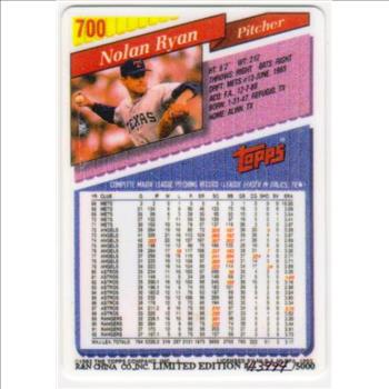 1993 Topps Nolan Ryan #700 Porcelain Card - #ed/5000 Produced